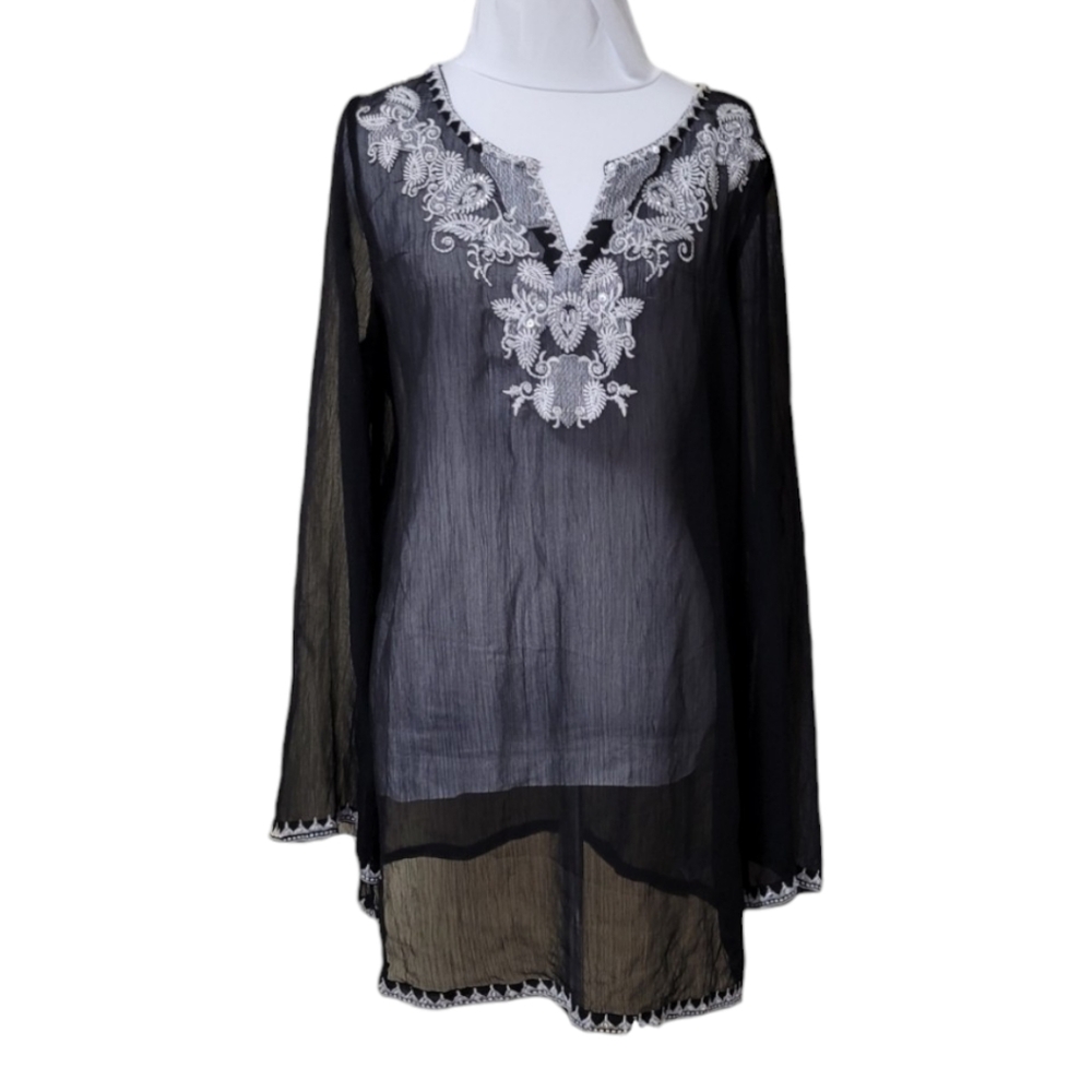 Coupe‎ Swim cover up, Sheer black with silver embroidery